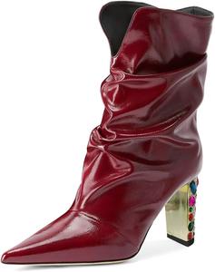 Женские элегантные ботильоны YDN, зауженный закрытый носок, с разрезом U, на пуговицах, со стразами, массивный средний каблук, для бала и повседневной носки, размеры US 4-15, Red