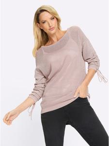 Ажурный свитер в меланжевом цвете светло-серый-слоновая кость Heine