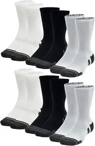 Under Armour HeatGear Crew Socks, унисекс спортивные носки, 6 пар, 011 Black Grey White
