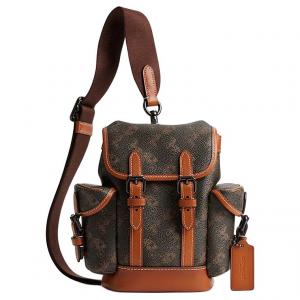 COACH Напечатанная кожаная сумка-слинг через плечо миниатюрная женская трюфельная