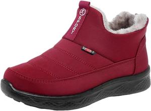 Женские зимние снегоступы с утеплителем и меховой подкладкой, водонепроницаемые ботинки на липучке, утепленные наружные обувные, удобные нескользящие ботинки для женщин Generic, красный