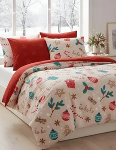 Комплект постельного белья из 2 предметов 140x200 см - Хлопковое рождественское постельное белье (Scandic 082) - Рождественский мотив в виде елочных шаров FARO