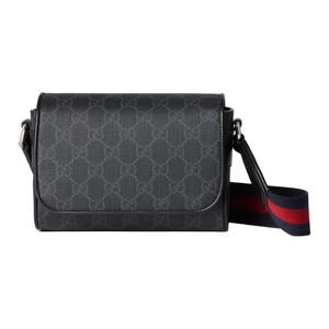 Сумка через плечо миниатюрная мужская черная GUCCI из кожи и холста