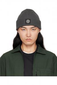 Stone Island Серая шерстяная шапка n100002 из ребристой ткани rws