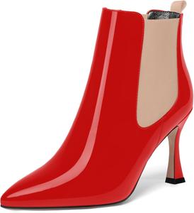Женские сапоги SKYSTERRY, без застежек, с заостренным носком, до щиколотки, каблук 8,4 см, Beige Red