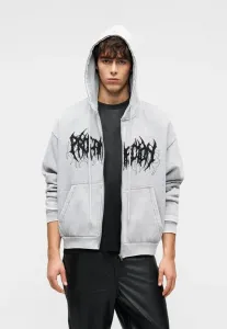 Худи на молнии унисекс, свободного кроя, с эффектом потертости. Yourturn, Grey