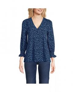 Женский легкий трикотажный топ на пуговицах с рукавом 3/4 Lands' End, синий