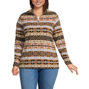 Plus size флисовая толстовка на четверть молнии для любой погоды Lands' End, Lilac Camel Fairisle