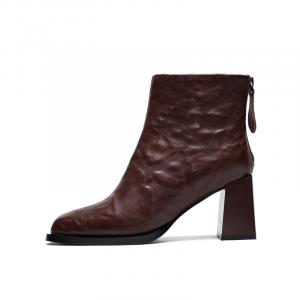 ZHR Черные/хаки/бежевые женские полусапожки винтажные плиссированные на каблуке 7 см, цвет Light Brown[Vintage Pleated 7cm]-S520