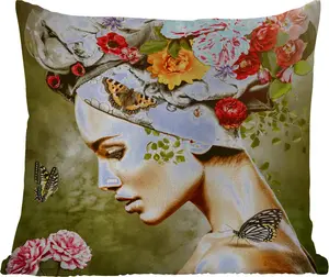 Подушка для улицы - Женщина - Цветы - Цвета - Бабочки - Розы - Головной платок - 50x50 см - Водонепроницаемая - Подушка для отдыха - Удобная - Подушка с изображением MuchoWow