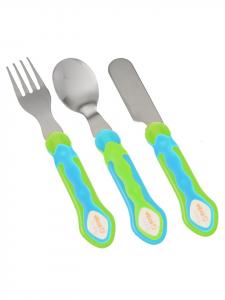 Детский набор столовых приборов из 3 предметов: нож, вилка и ложка, нержавеющая сталь, сине-зеленый Vital Baby