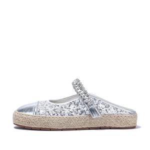 BELLALILY Серебряные женские тапочки с закрытым носком, резиновой подошвой, пайетками, стразами, плетением и устойчивостью к истиранию, цвет Silver