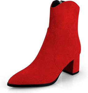 Женские модные замшевые ботильоны anteikira на каблуке, с застежкой-молнией сбоку, заостренным носком, средним голенищем, теплые зимние для работы, на Рождество, Red