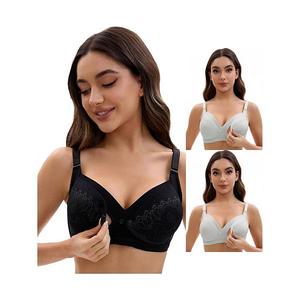 3 упаковки бюстгальтера для кормления с кружевной застежкой спереди и регулируемыми бретелями Inspire Chic, Black Grey