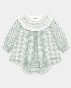Комплект для малыша платье и трусики с микроузором в зеленую клетку Martín Aranda