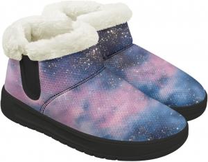 Зимние ботинки для женщин, снегоступы с меховой подкладкой, теплые женские походные и прогулочные туфли, противоскользящие легкие ботинки до щиколотки Chririnla, Pink Purple Galaxy