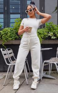 PrettyLittleThing Белые джоггеры с высокой талией и манжетами