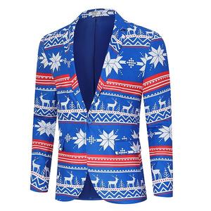 Мужской пиджак для рождественской вечеринки с принтом и шалью Clearflower, Blue Print