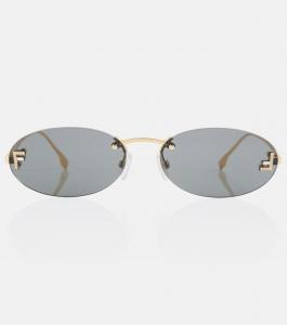 Fendi первые овальные солнцезащитные очки с украшением Fendi, черный