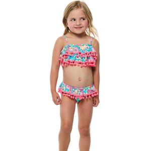 Детский бюстгальтер Kozmic Blues с оборками через плечо и трусики с оборками на высокой талии Beach Lingo, Multi