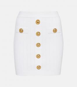 Трикотажная мини-юбка с высокой посадкой BALMAIN, белый