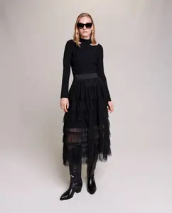 Юбка миди с оборками из тюля Maje, черный