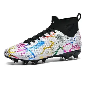 Футбольные бутсы детские с высоким верхом, амортизирующие удары и устойчивые к истиранию D&W, белый