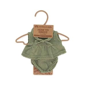Вязаный комплект Miniland для куклы 21 см, платье с повязкой на голову.