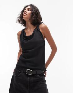 Топ без рукавов с закрученными бретелями черного цвета Topshop