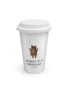 Mr. & Mrs. Panda Белая дорожная кружка с изображением медведя на качелях и надписью