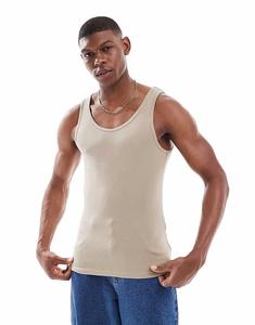 Топ-майка-топ в рубчик ASOS DESIGN облегающего кроя бежевого цвета