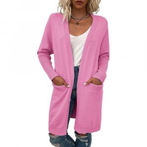 Женский вязаный кардиган с длинным рукавом и карманом, повседневный свитер с открытой передней частью, пальто MISSKY, розовый