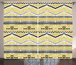 Желто-черная штора в деревенском стиле ABAKUHAUS с зигзагообразными линиями, присборенная штора из тесьмы для спальни с петлями и крючками, 280 x 175 см, желтый, черный и белый Abakuhaus