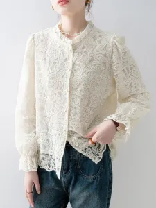 Женская блузка с кружевом и высоким воротником Doux Belle, цвет Beige