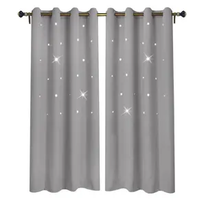 Штора с вырезанными звездами, 1 шт., высота 213 см, ширина 132 см, затемняющая штора с люверсами, панель с люверсами для гостиной, детской комнаты, спальни, серая BTTO