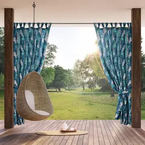 EUROFIRANY | Уличная штора - 155 x 220 см - Бирюзовый - Водонепроницаемый - Ботанический рисунок - Идеально подходит для использования на улице Eurofirany