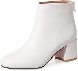 Женские ботильоны VOKLIN с квадратным носком в западном стиле, на среднем устойчивом каблуке, сзади на молнии, короткие элегантные ботинки, White