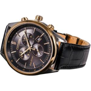 CITIZEN Часы Light Powered Quartz Movement Cow Leather Strap Watch Men's Watch Black Dial