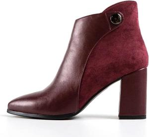 Женские ботильоны FYS с заостренным носком, на массивном среднем каблуке, с пуговицами, комбинированные из замши с боковой молнией, для повседневного ношения, размеры US 4-15, Firebrick