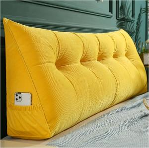 Подушка для изголовья, треугольный коврик для изголовья размера King Size с карманами, подходит для кровати, дивана, татами, моющийся треугольный коврик для дивана/кровати (Цвет: желтый, Размер: King Size (79 дюймов/200 см)) COZMAX, Yellow