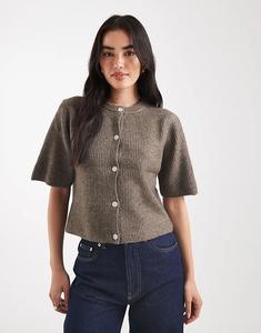 Кардиган Pieces с короткими рукавами свободного кроя из сморчковой пряжи