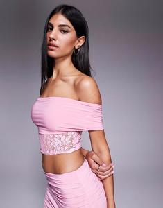 Облегающий топ с глубоким вырезом и глубоким кружевом, розовый цвет Missyempire