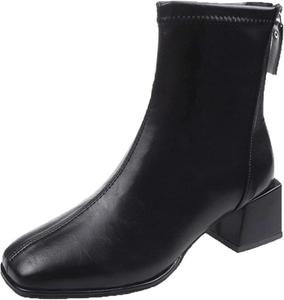 Женские теплые ботинки Yiozoi до щиколотки для осени и зимы, наружные, прочные, с квадратным носком, модные туфли, на устойчивом каблуке, удобные повседневные женские ботинки, Black Plush