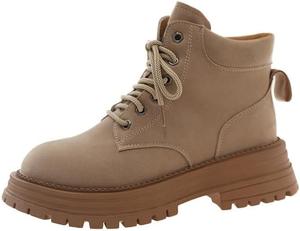 Женские платформенные ботильоны на низком каблуке с круглым носком, военные ботинки на шнуровке с толстой подошвой, милые осенние ботинки для прогулок Generic, Khaki