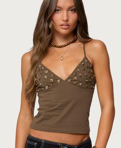 Женская майка Nora Buttons с V-образным вырезом Edikted, Brown