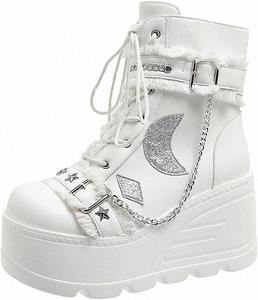 Женские готические ботильоны Ulalaza на платформе с застежками в виде крыльев летучей мыши, массивным каблуком, круглым носком, молнией, панк-мотоциклетные боевые ботинки, удобные короткие готические ботильоны, Boot-S4-Rose