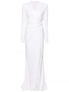 Креповое платье макси с драпировкой Talbot Runhof, белый