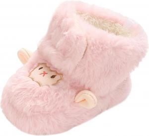 Детские ботиночки для девочек и мальчиков на зиму, мягкая подошва, флисовая обувь с теплой подкладкой, милые ботинки, противоскользящие, для щиколотки, 0-18 месяцев Adigau, Pink