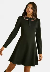 Платье-Мини прямого кроя с длинными рукавами и воротником-бантом Love & Roses, Black Leopard Animal