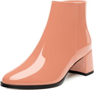 Женские ботильоны JUSTDANNI с круглым носком, массивным каблуком и высоким каблуком, удобная боковая молния, лакированные ботильоны для вечеринки, работы, повседневной носки и свадьбы, Pink